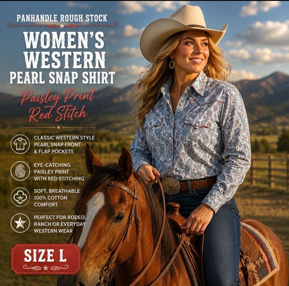 Panhandle Rough Stock Women's Western Pearl Snap Shirt Size L